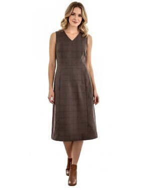 CLASSIQUES ENTIER Check A-Line Dress, Size 12 Brown Red Windowpane